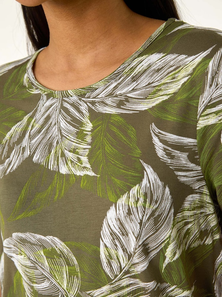 Roman Green Leaf Print Stretch Top - Image 4 of 4