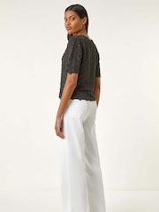 Roman Black Textured Tie Front Shrug - Image 3 of 5