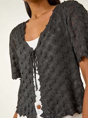 Roman Black Textured Tie Front Shrug - Image 4 of 5