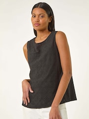 Roman Black Cotton Broderie Vest 100% Cotton Top - Image 1 of 5