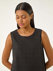 Roman Black Cotton Broderie Vest 100% Cotton Top - Image 2 of 5