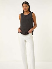 Roman Black Cotton Broderie Vest 100% Cotton Top - Image 3 of 5