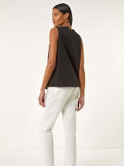 Roman Black Cotton Broderie Vest 100% Cotton Top - Image 4 of 5