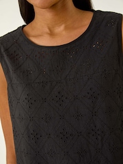 Roman Black Cotton Broderie Vest 100% Cotton Top - Image 5 of 5