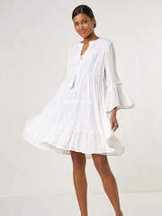 Weiß - Roman Shimmer Tie Detail Smock Dress - Bild 3 von 5