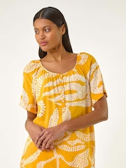 Roman Yellow Leaf Print Button Detail Blouse - Image 1 of 5