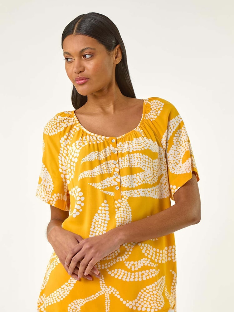 Roman Yellow Leaf Print Button Detail Blouse - Image 1 of 5