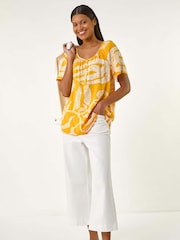 Roman Yellow Leaf Print Button Detail Blouse - Image 3 of 5