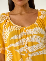 Roman Yellow Leaf Print Button Detail Blouse - Image 5 of 5