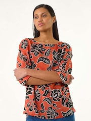 Roman Orange Floral Print Tunic Top - Image 1 of 5