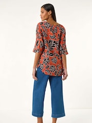 Roman Orange Floral Print Tunic Top - Image 4 of 5