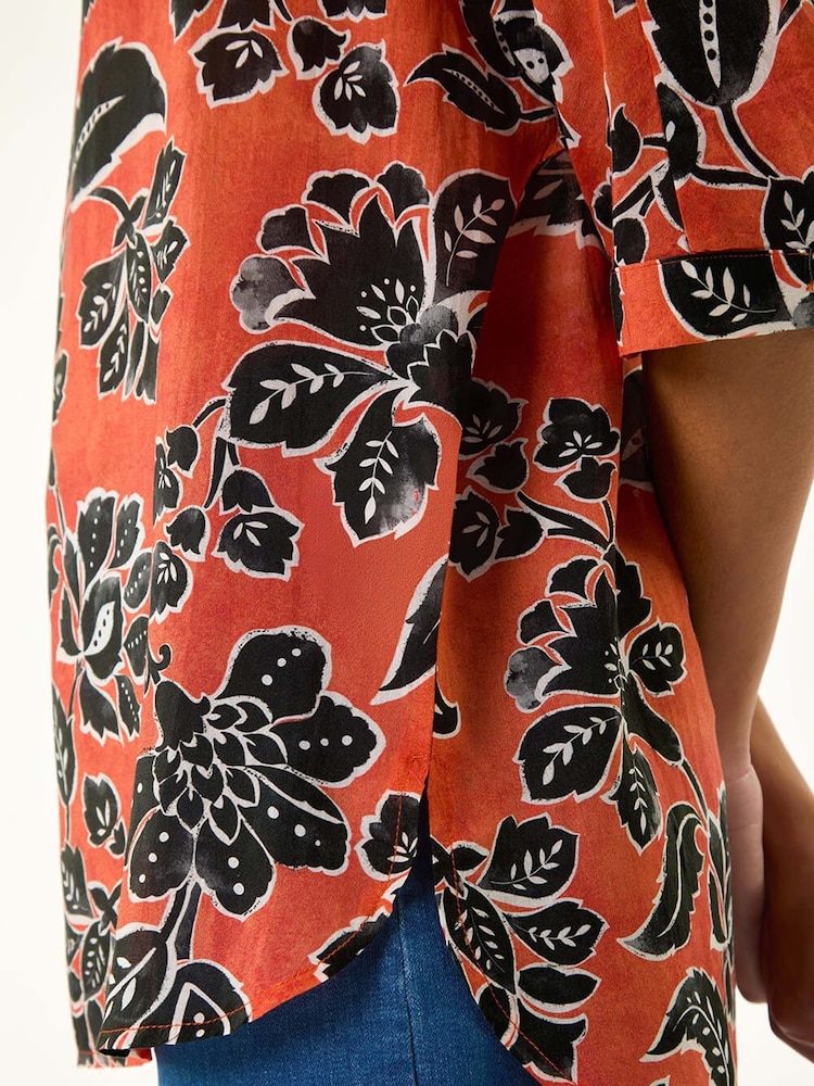Roman Orange Floral Print Tunic Top - Image 5 of 5