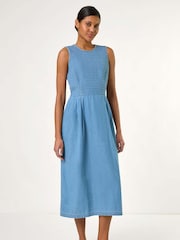 Roman Blue 100% Cotton Denim Midi Stretch Dress - Image 2 of 5