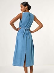 Roman Blue 100% Cotton Denim Midi Stretch Dress - Image 3 of 5