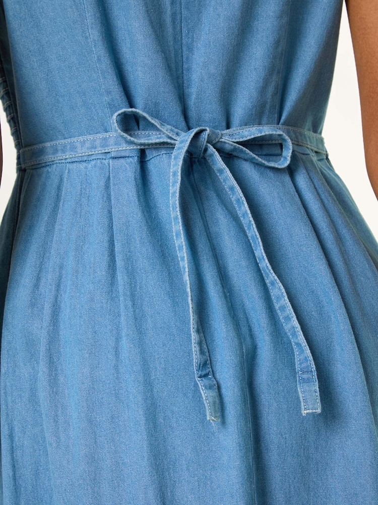Roman Blue 100% Cotton Denim Midi Stretch Dress - Image 5 of 5