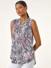 Roman Grey Textured Print Vest Top - Image 1 of 5
