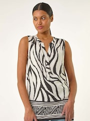 Roman White Stripe Border Print V-Neck Vest - Image 1 of 4