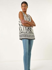 Roman White Stripe Border Print V-Neck Vest - Image 2 of 4