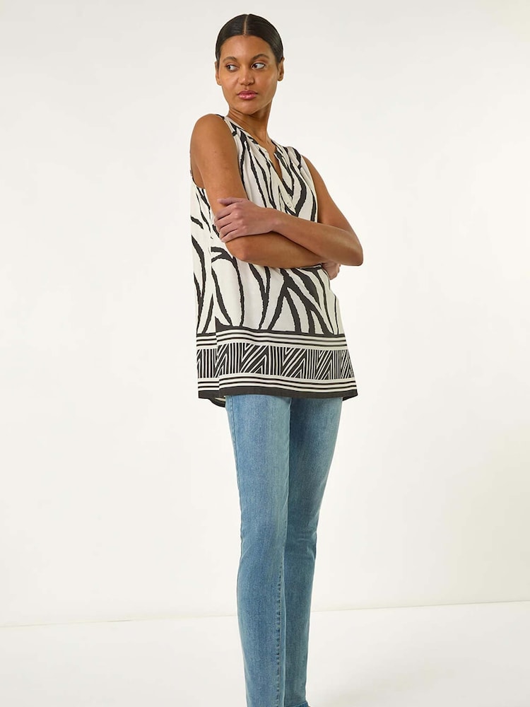 Roman White Stripe Border Print V-Neck Vest - Image 2 of 4