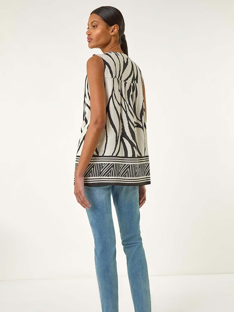 Roman White Stripe Border Print V-Neck Vest - Image 3 of 4