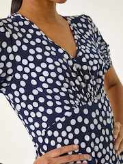 Roman Blue Spot Print Gathered Midi Dress - Image 5 of 5
