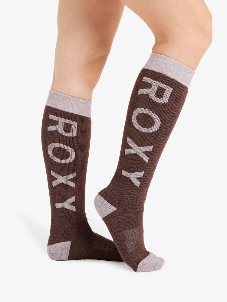 Roxy Red Shred Time Logo Ski Socks - Image 2 of 2 Roxy Red Shred Time Logo Ski Socks - Image 2 of 2