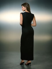 Black Sparkle Ruched Column Midi Dress - Image 3 of 7