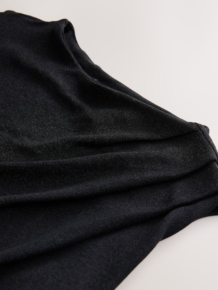 Black Sparkle Ruched Column Midi Dress - Image 7 of 7