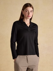 Joules Heidi Black Frill Neck Jersey Top - Image 1 of 6