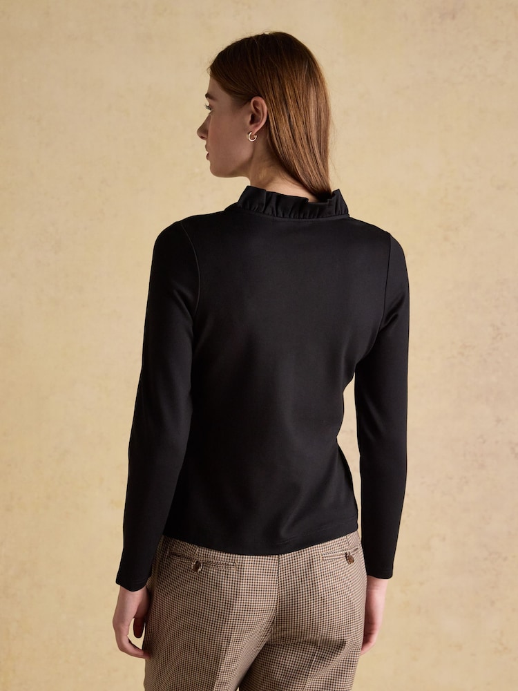 Joules Heidi Black Frill Neck Jersey Top - Image 2 of 6 Joules Heidi Black Frill Neck Jersey Top - Image 2 of 6