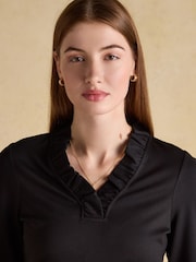 Joules Heidi Black Frill Neck Jersey Top - Image 3 of 6