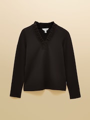 Joules Heidi Black Frill Neck Jersey Top - Image 6 of 6