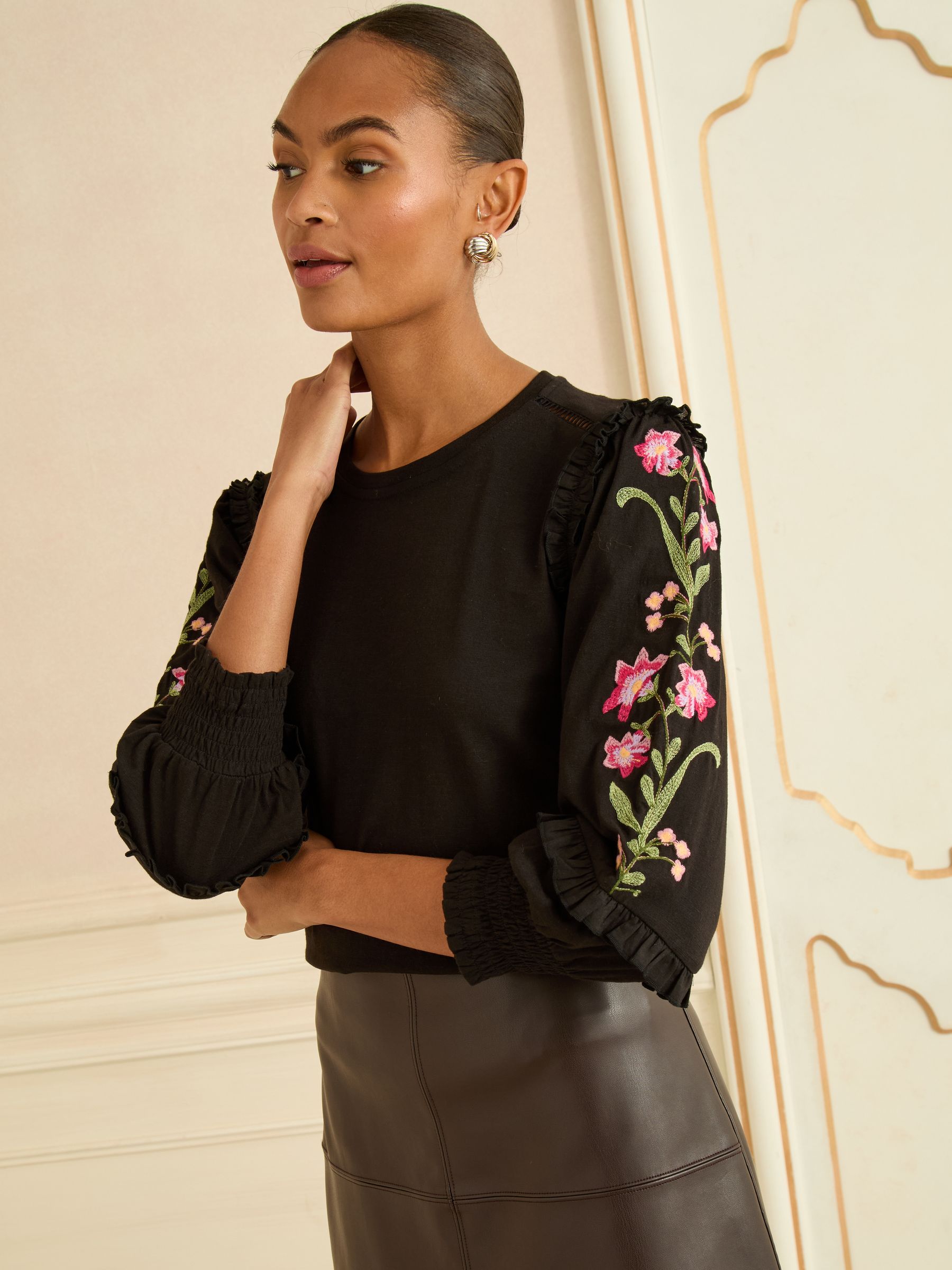 Buy Love & Roses Black Embroidered Detail Jersey Top from Next Romania