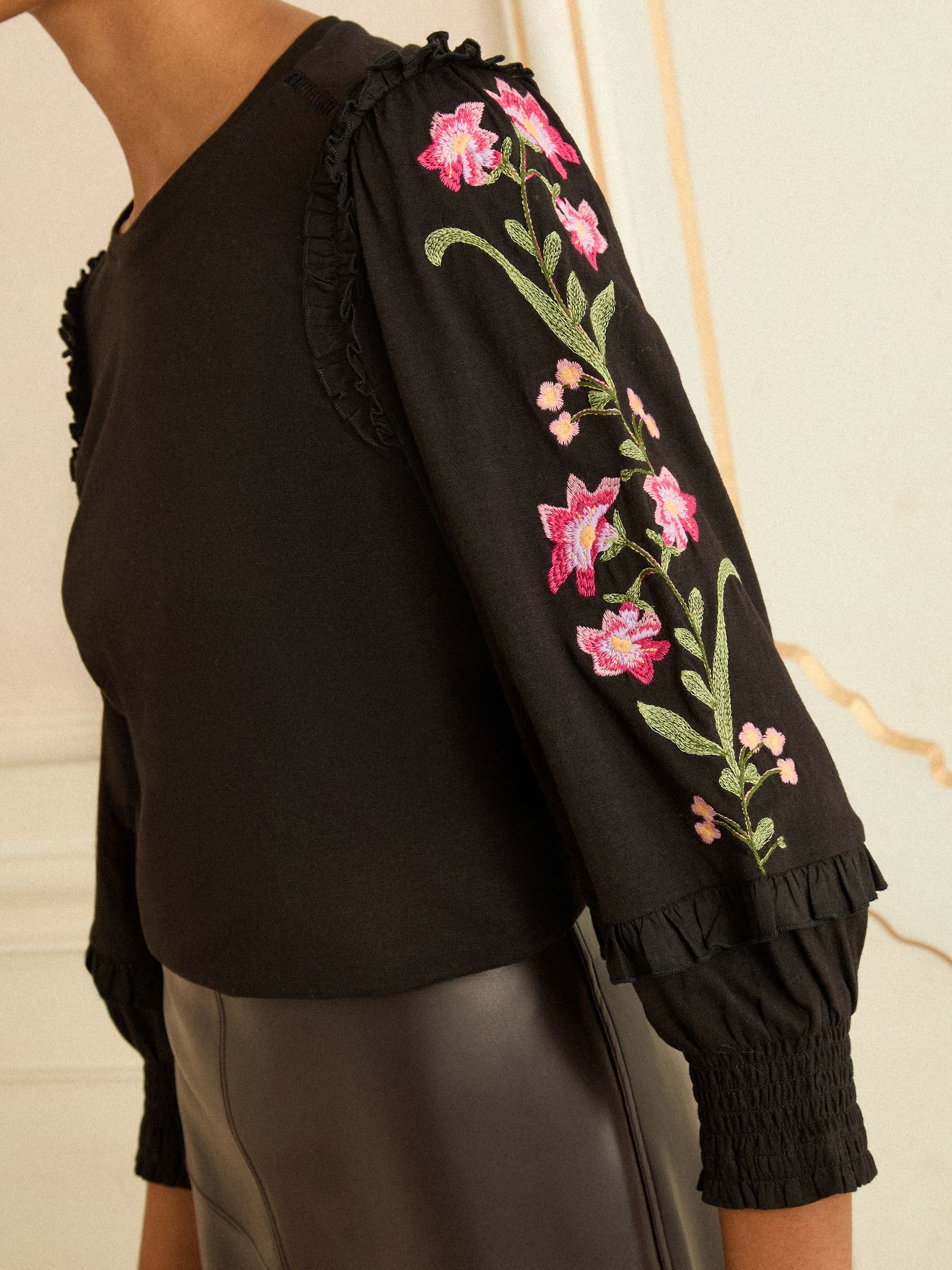 Buy Love & Roses Black Embroidered Detail Jersey Top from the Next