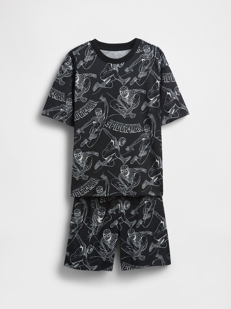 Gap Black/White Marvel Spider-Man Short Pyjamas (6-13yrs) - Image 1 of 3 Gap Black/White Marvel Spider-Man Short Pyjamas (6-13yrs) - Image 1 of 3