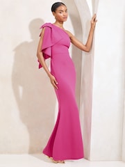 Lipsy Pink One Shoulder Bow Maxi Dress - Image 1 of 5