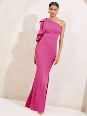 Lipsy Pink One Shoulder Bow Maxi Dress - Image 3 of 5