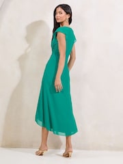 Lipsy Green Floral Print Appliqué Fit And Flare Short Sleeve Midi Dress - Image 4 of 4