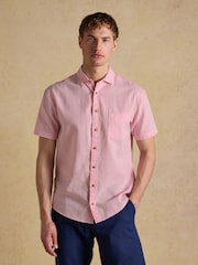 Joules Pink Linen Blend Short Sleeve Shirt - Image 1 of 8