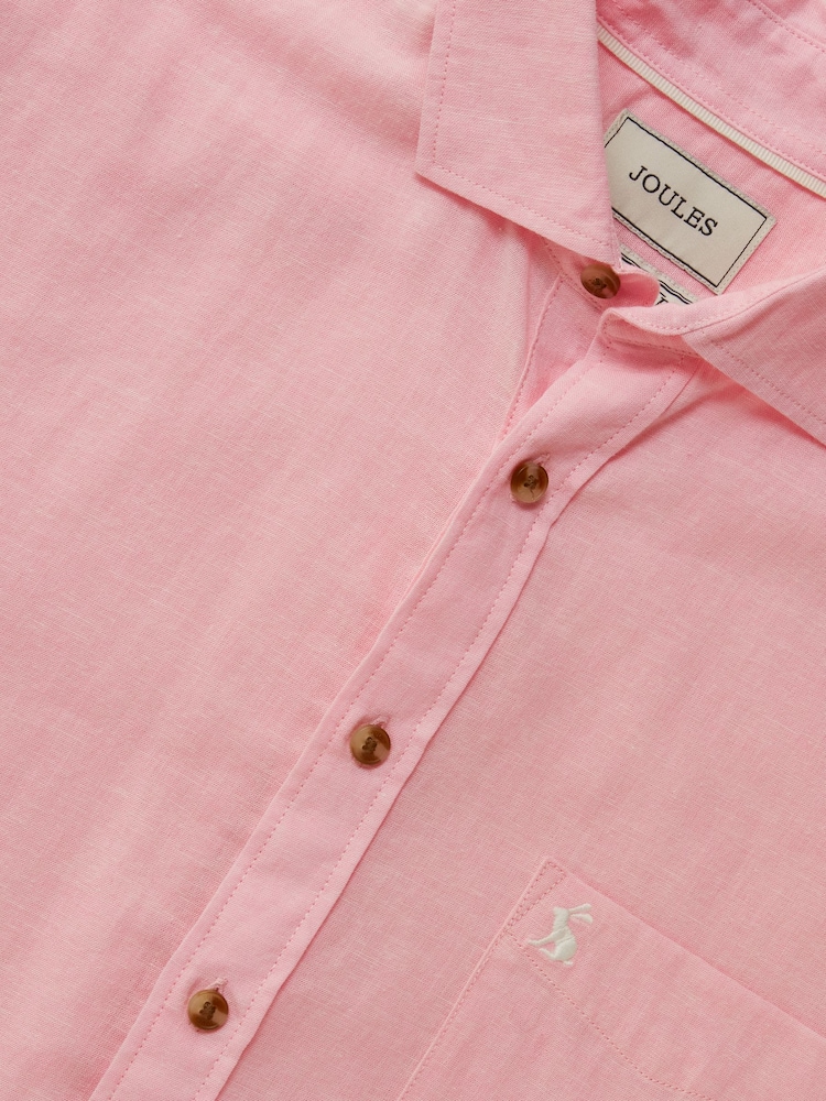 Joules Pink Linen Blend Short Sleeve Shirt - Image 2 of 8
