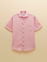 Joules Pink Linen Blend Short Sleeve Shirt - Image 8 of 8