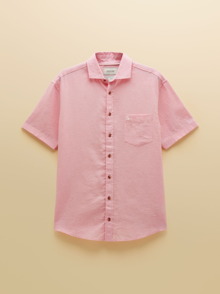 Joules Pink Linen Blend Short Sleeve Shirt - Image 8 of 8