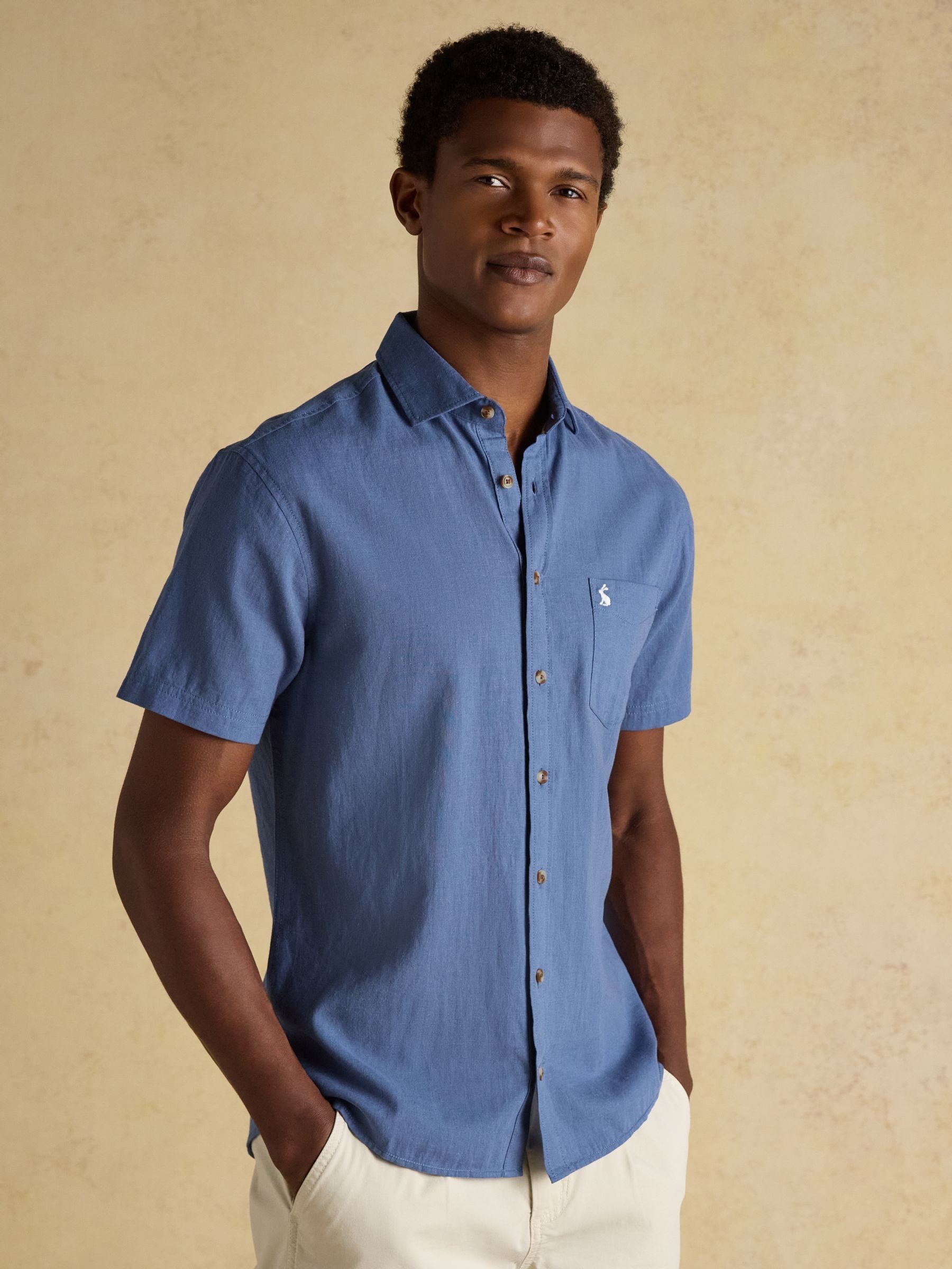 Joules Men's Linen Blend Short Sleeve Shirt Dark Blue 3XL
