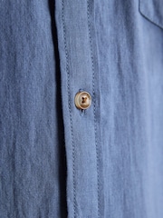 Joules Linen Blend Blue Denim Short Sleeve Shirt - Image 5 of 7