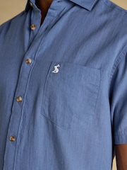 Joules Linen Blend Blue Denim Short Sleeve Shirt - Image 6 of 7