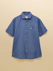 Joules Linen Blend Blue Denim Short Sleeve Shirt - Image 7 of 7
