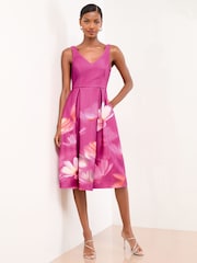 Lipsy Burgundy Floral Sleeveless Scuba Skater Midi Dress - Image 1 of 4