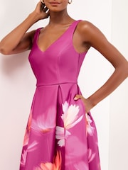 Lipsy Burgundy Floral Sleeveless Scuba Skater Midi Dress - Image 2 of 4