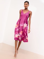 Lipsy Burgundy Floral Sleeveless Scuba Skater Midi Dress - Image 3 of 4