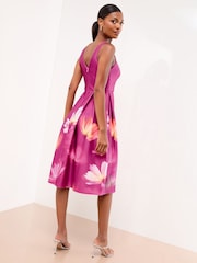 Lipsy Burgundy Floral Sleeveless Scuba Skater Midi Dress - Image 4 of 4